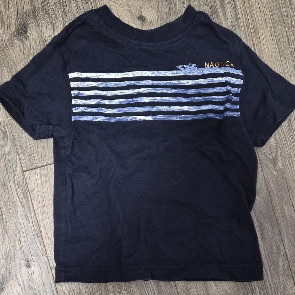 Nautica Kids Black Tee with Blue Stripes